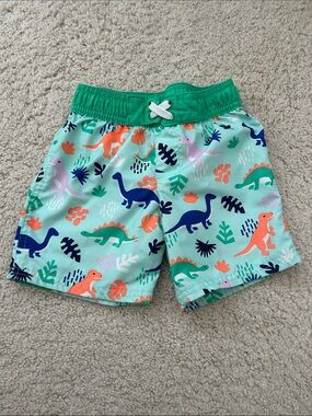 Cat & Jack Green and White Lined Swim Trunks